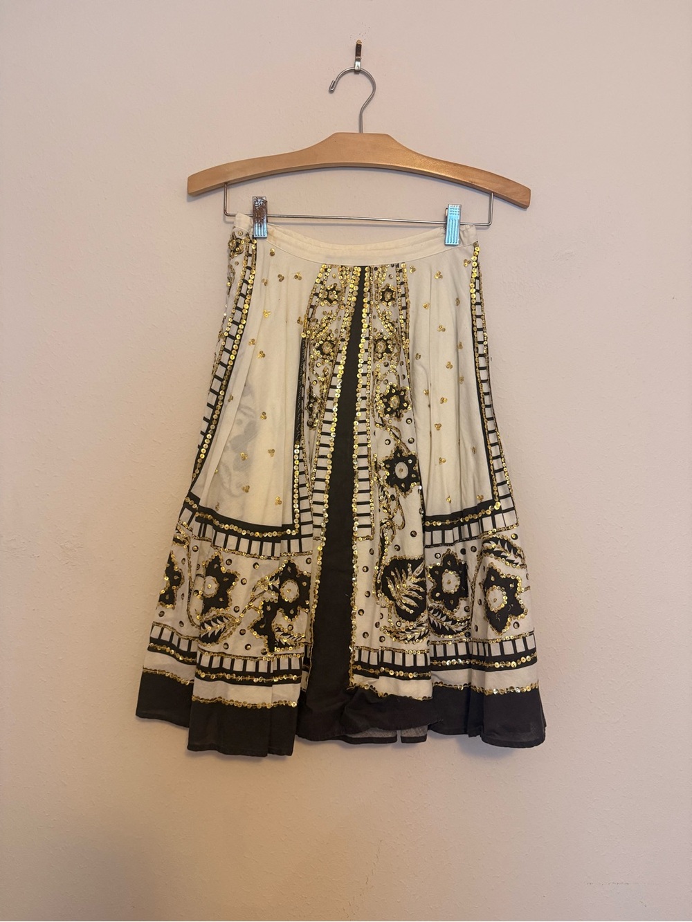Milly Ivory and Brown Embellished A-Line Skirt